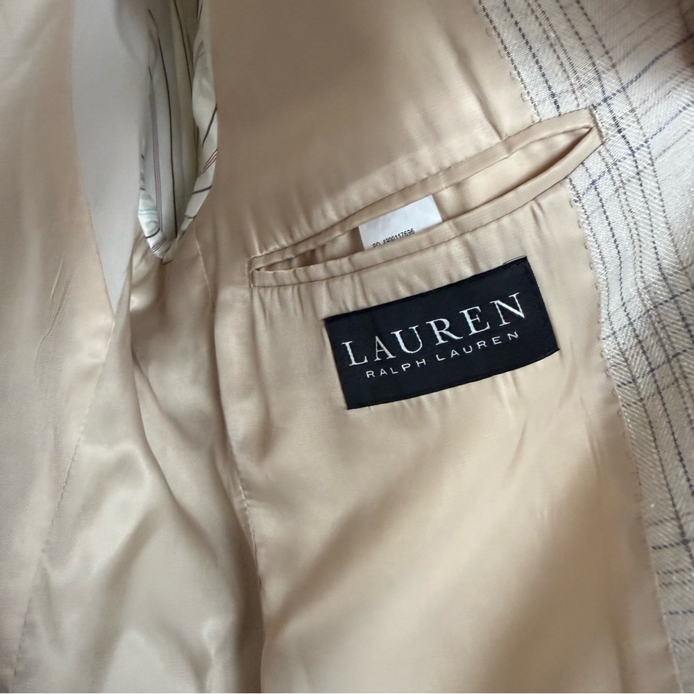 Lauren Ralph Lauren Linen Sport Coats Mens 38R UltraFlex Tan Blue Plaid - Picture 8 of 13